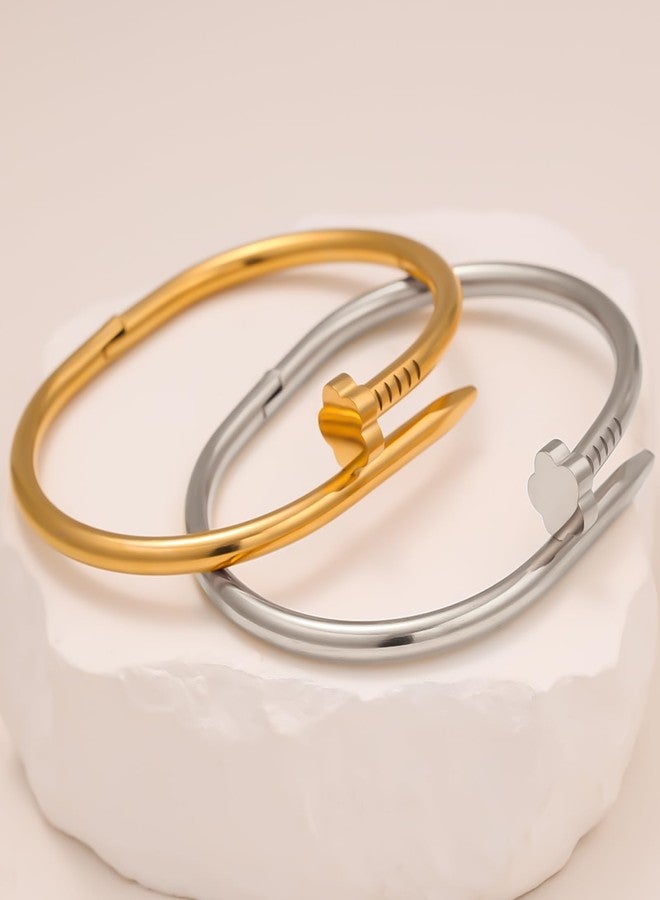 FAFUGA 18 K Gold Plated Double Bangle Bracelet Stack Love Jewelry Set for Women Gift with Box (style2) - Image 2